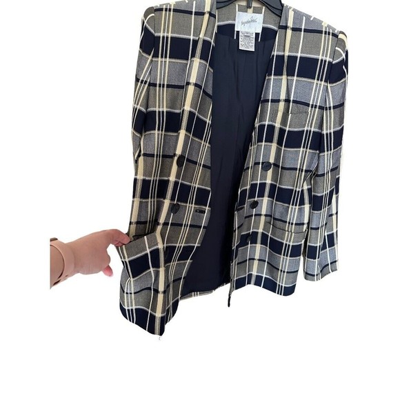 Jacquline ferrar Vintage 1980’s Rayon Navy/gray plaid Blazer jacket women’s Sz 6 - Picture 7 of 15